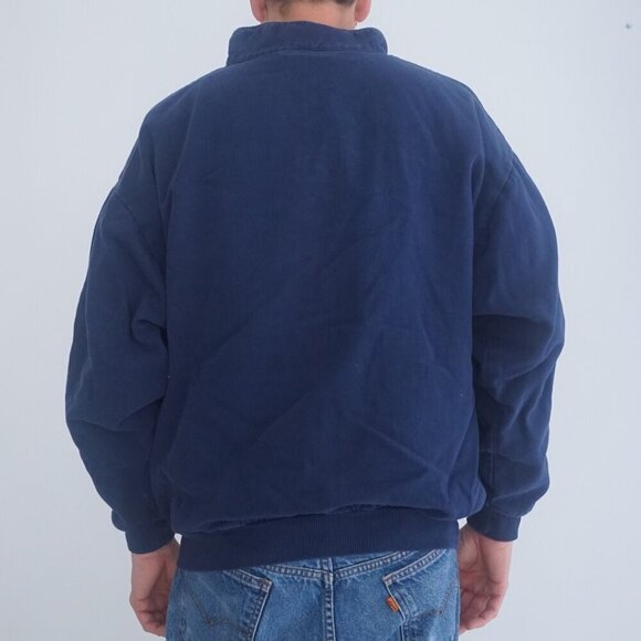 Vintage '90S Wek Navy Denim Boxy Collared Light Weight Sweater Medium (2) - Picture 2 of 9